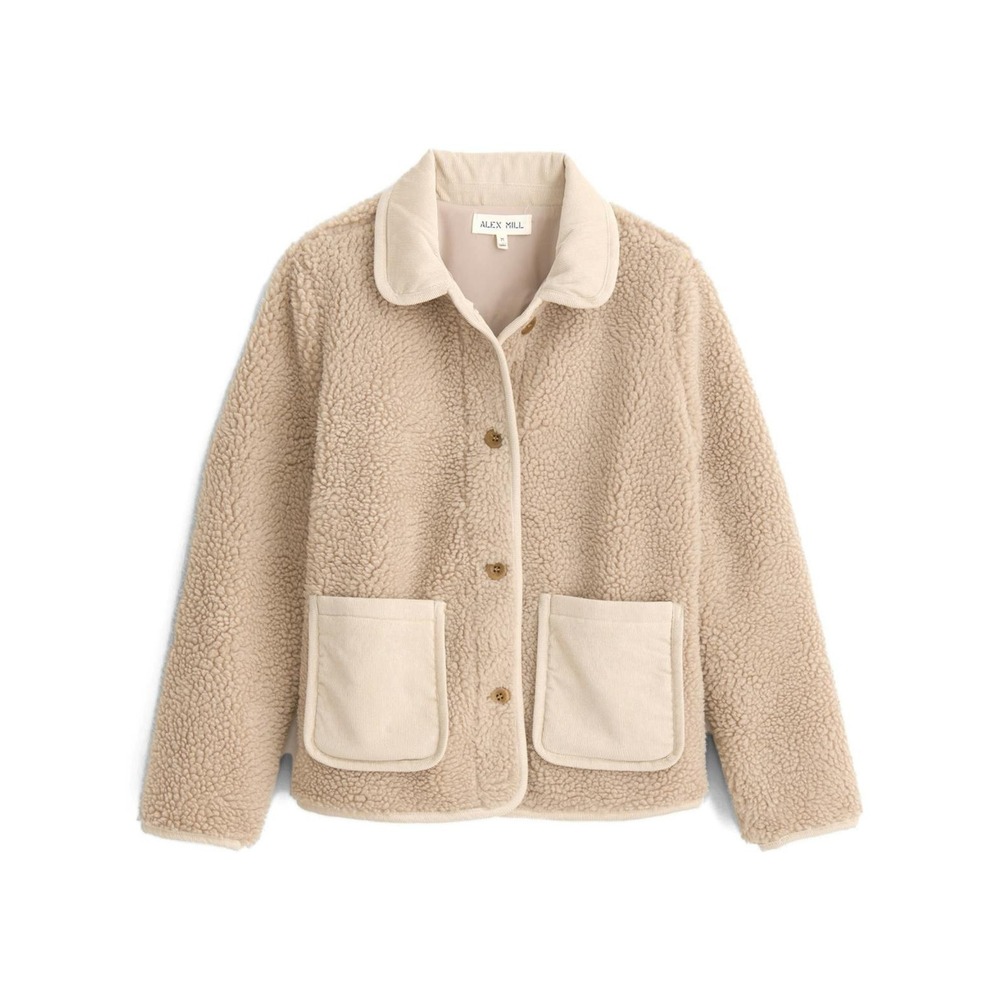 Alex Mill Cream Beige Marley Sherpa Fleece Corduroy Trim Work Jacket Sz XL